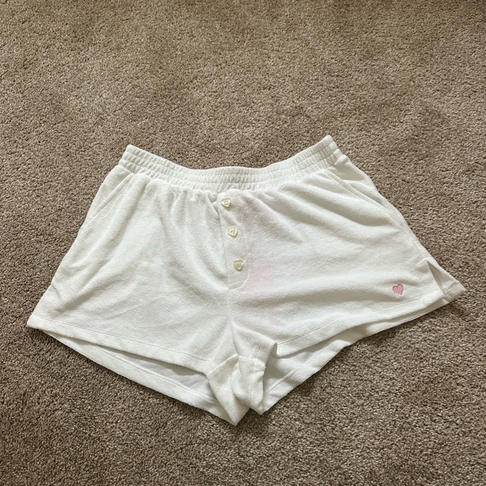 Stoney Clover Lane White Heart Button-Up Sleep Shorts